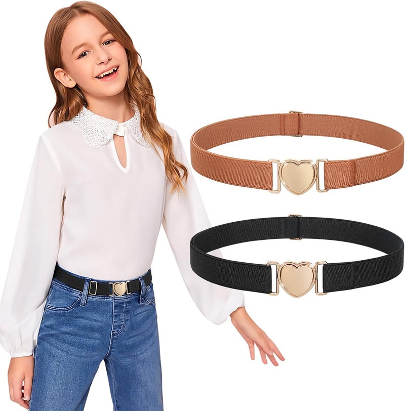 Jas. Good Elastic Belts for Toddler Kids Adjustable Boys Girls Teens Stretch Belts with Heart Buckle for Back to School - Image 1